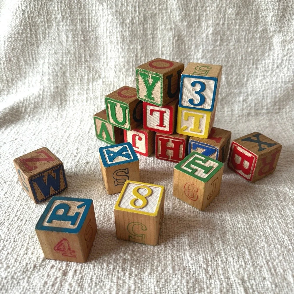 Vintage‎ Wooden Alphabet Letter Blocks Set Educational Toy ABC 123
